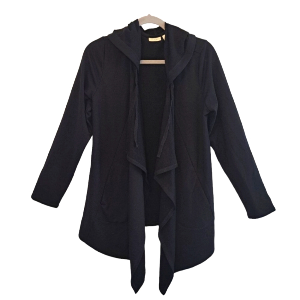 LOGO Lounge Open Front Black Cardigan Loungewear With Hood Size Medium